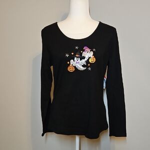 Basic Editions Black Long Sleeve Top Halloween Novelty